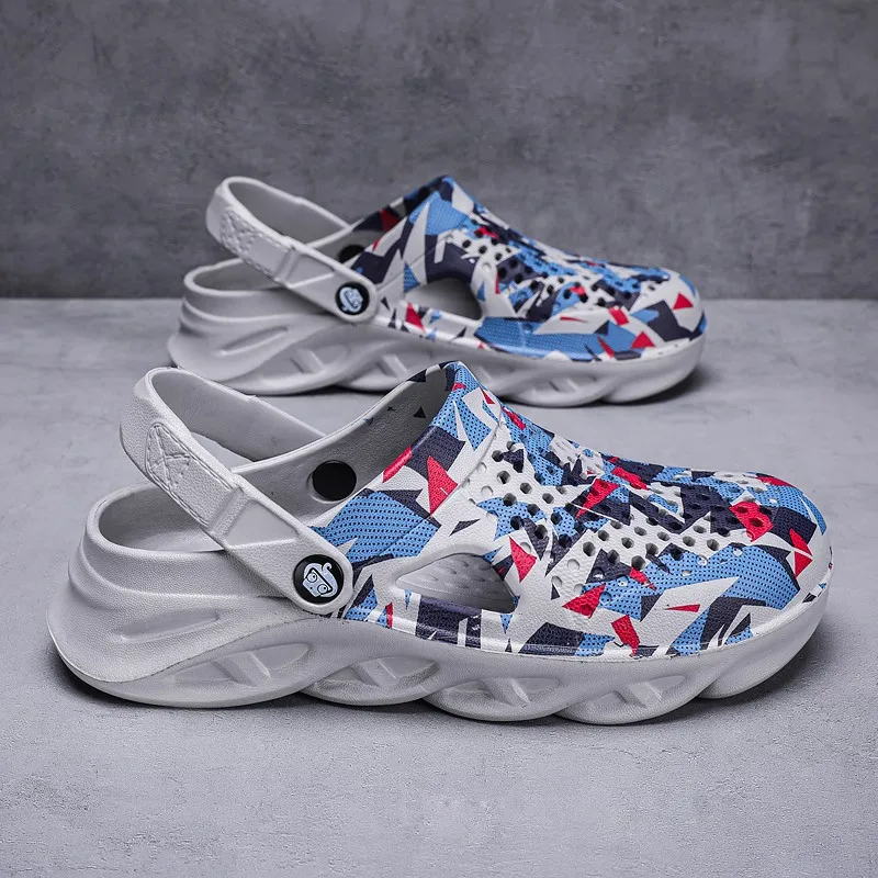 Summer Breathable Perforated Shoes Men Slip-on Clogs Thick Bottomed Soft Elastic Couple's Beach Outdoor Double Wear Slippers