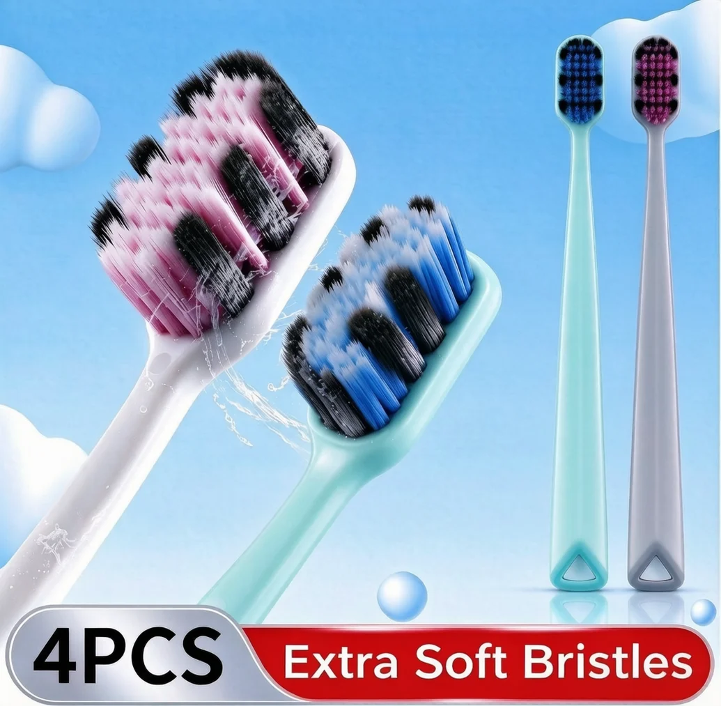 Wide-Head, Enlarged Brush Surface for Faster Cleaning, High-Density Rotating Soft-Bristle Toothbrush, 4-Pack, Adult Family Pack, Comfortable Teeth Cleaning Brush