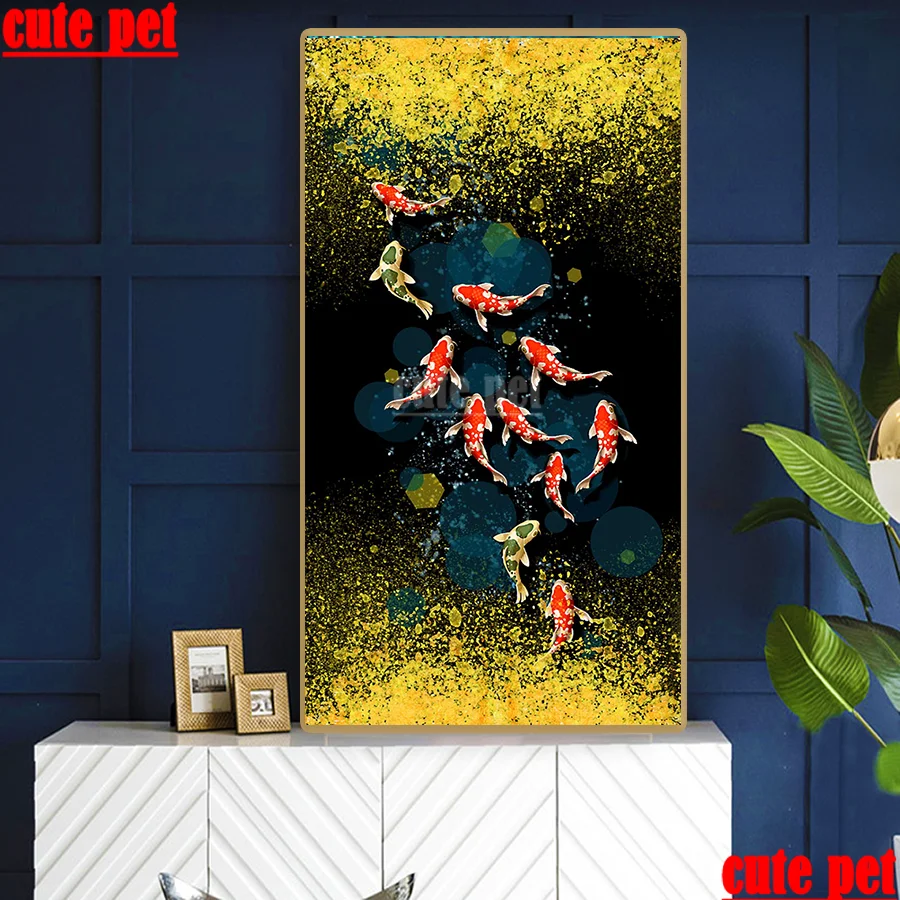 

large New Full Square Diamond Fish koi 5D rhinestone DIY Diamond Painting animal3D Embroidery Cross Stitch Mosaic Decor cute pet