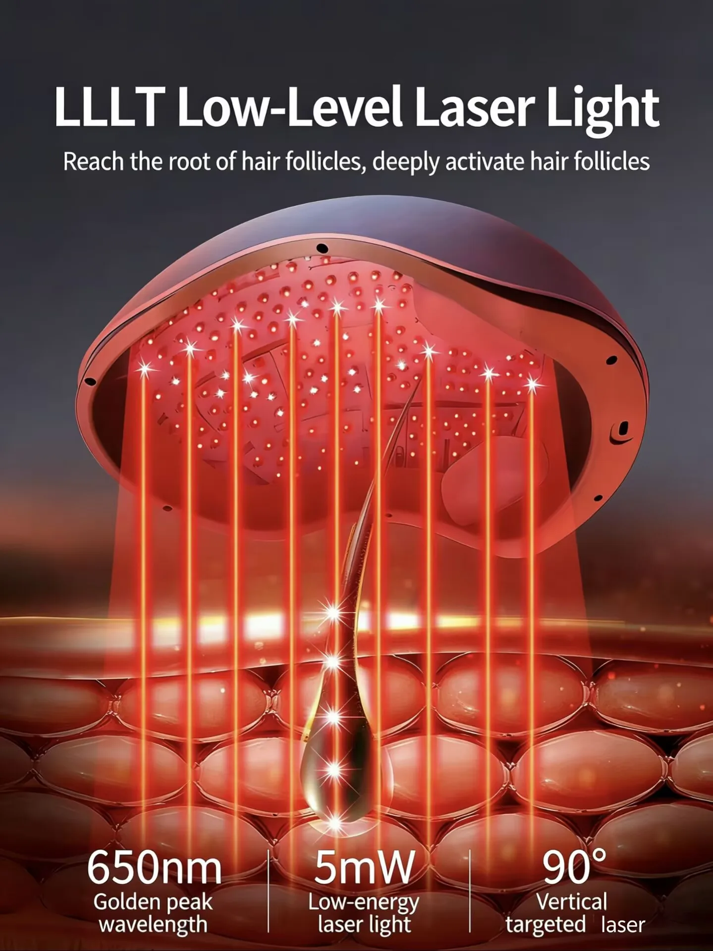 Portable 650nm Red Light Therapy Cap, 300 Diodes for Hair Regrowth, Rechargeable Home Wellness Gift for Men and Women