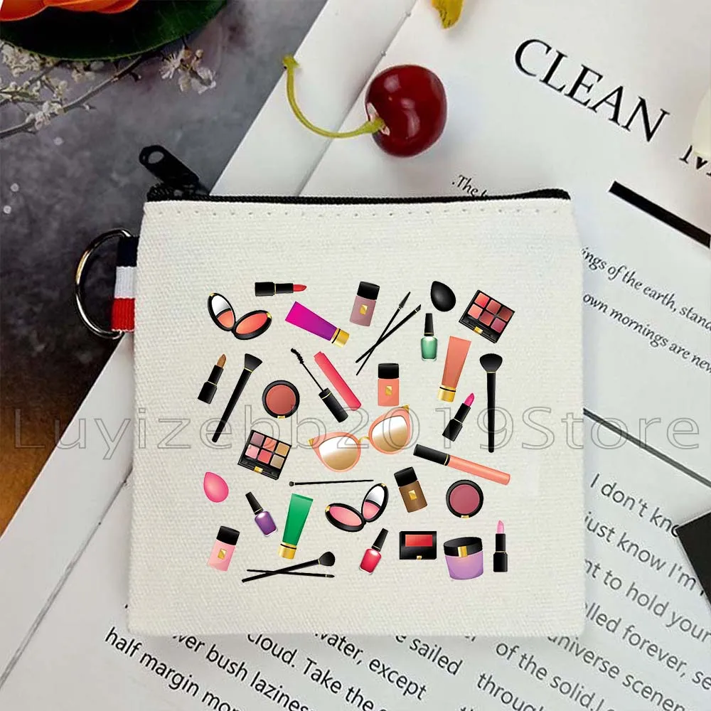 Cute Makeup Artist Girly Make Up BEAUTY Watercolor Cosmetics Lipstick Gifts Canvas Coin Purse Key Case Small Bags Wallets Pouch