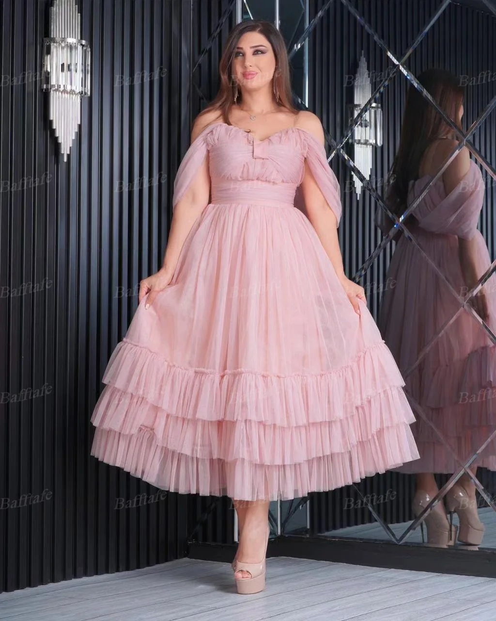 Orange Midi Prom Dresses Off The Shoulder Pleat Tiered Sweetheart Formal Evening Party Gowns Women Special Dress Customized