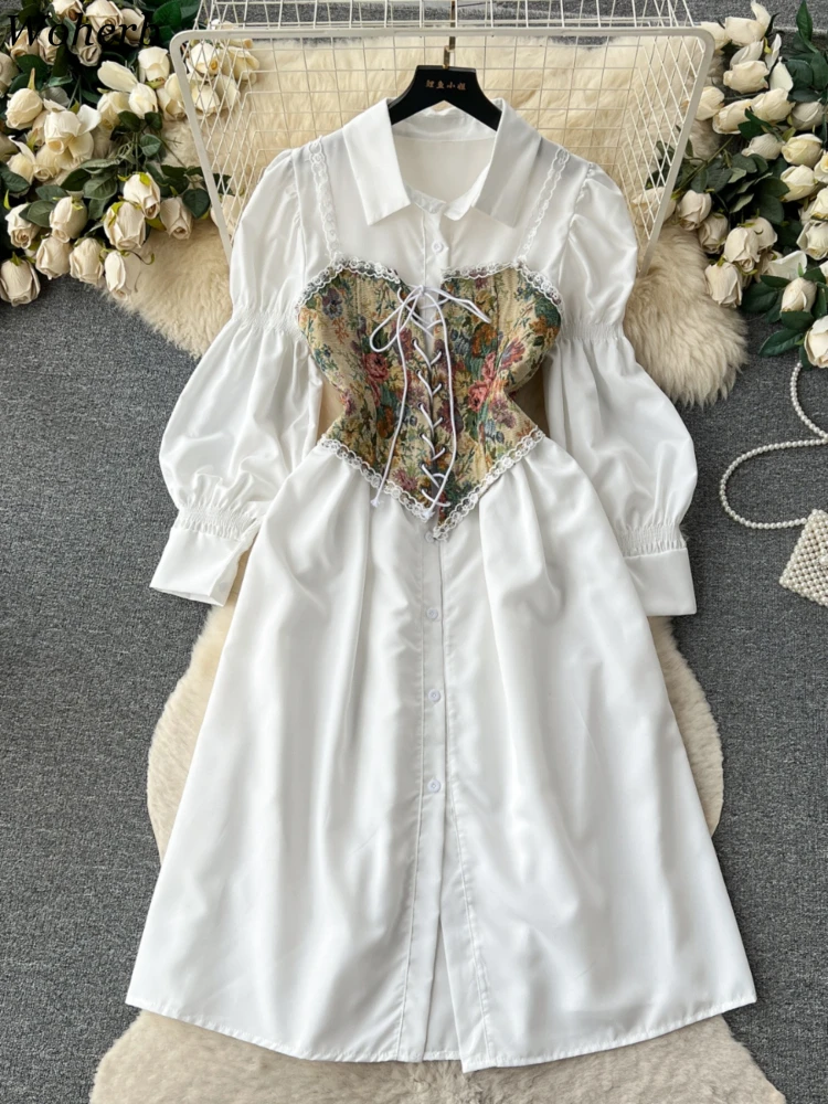 Autumn Korean Two Piece Sets Women's Clothing Pleated White Blouses Irregular Printing Bandage Vest Outfits Fashion Sweet Suit