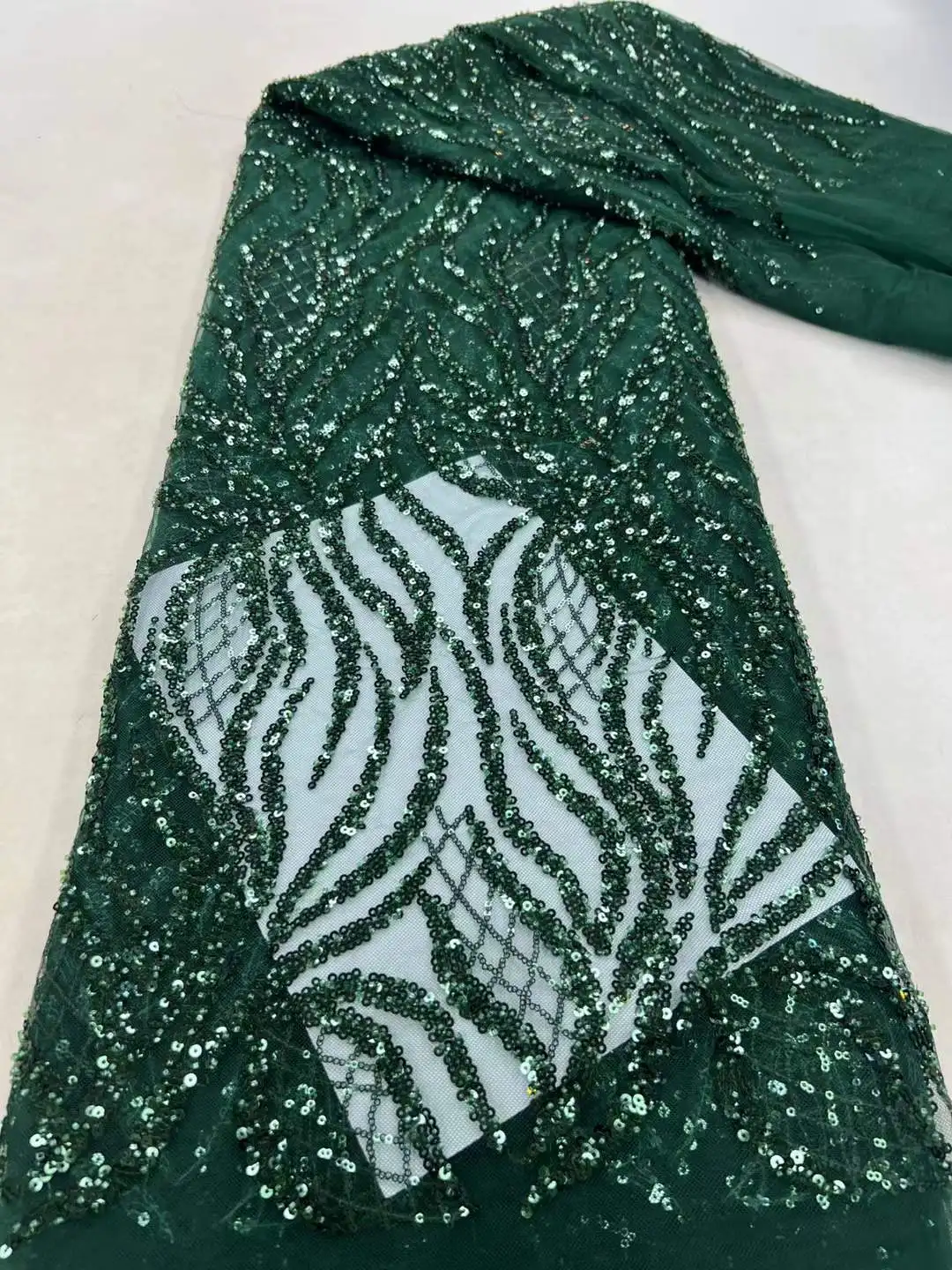 High Quality Red African French Handmade Beaded Lace Fabric 2023 Sewing Sequins Embroidery Nigeria Lace Fabric For Women Wedding