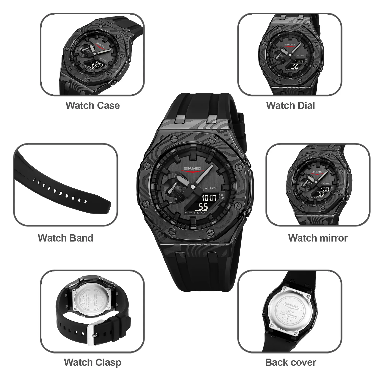 Skmei 2471 Analog Stopwatch timing Alarm Clock LED night light Dual Digital Display Quartz Waterproof Watches with Calendar