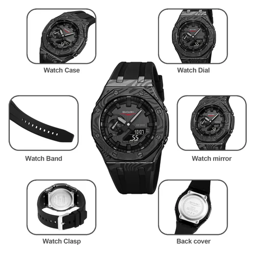 Imagen 2 del producto Skmei 2471 cronómetro analógico cronometraje despertador luz LED nocturna pantalla Digital Dual relojes de cuarzo impermeables con calendario