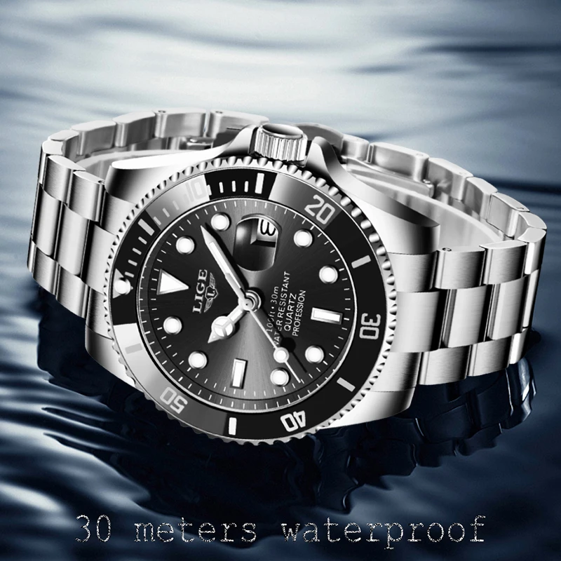 LIGE Top Brand Luxury Mens Watches Fashion Business Men's Quartz Wristwatches Waterproof Luminous Date Chronograph Montre Homme