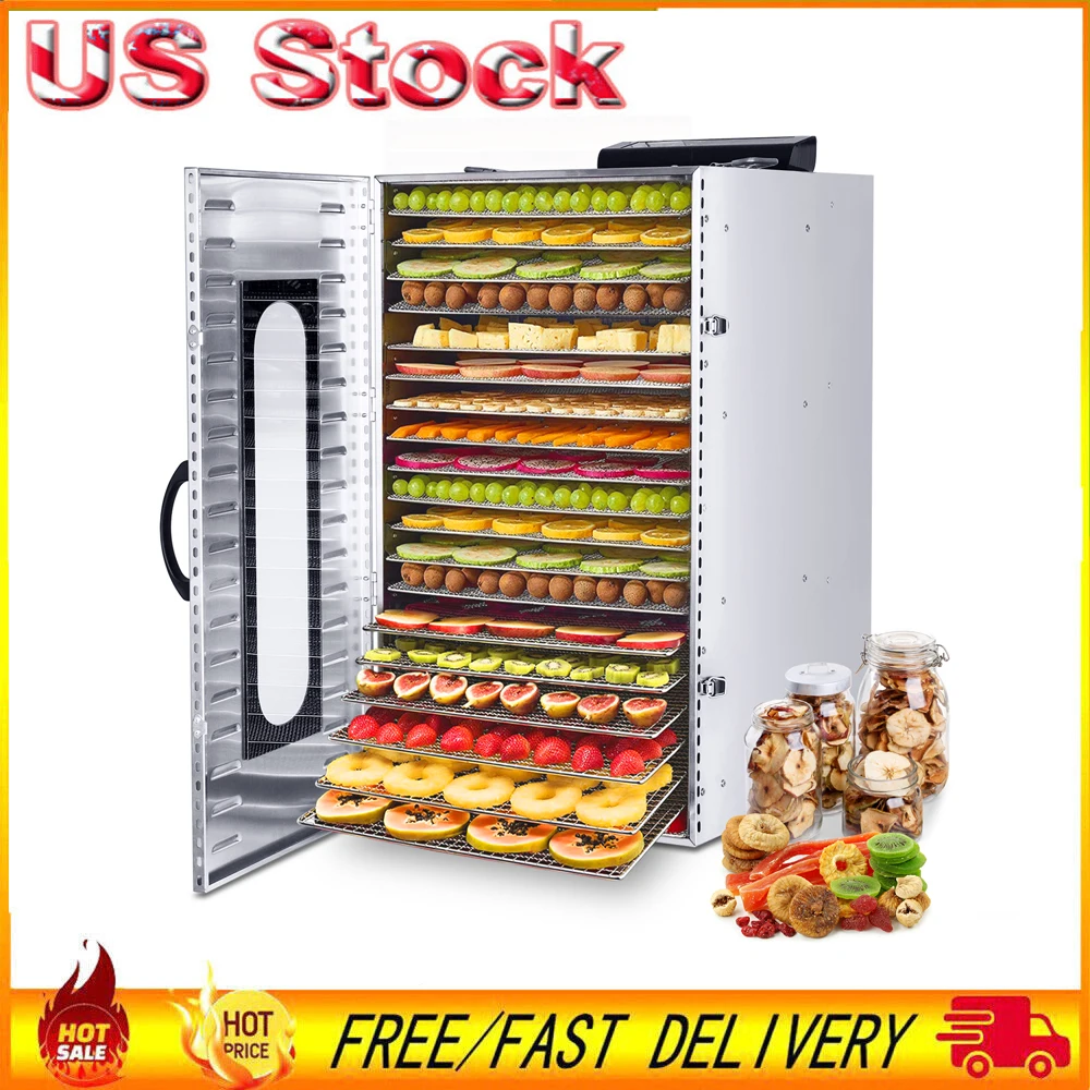 20 Trays Food Dehydrator Stainless Steel Commercial Dehydrators Dryer for Fruit, Meat, Beef, Jerky, Herbs with Adjustable Timer