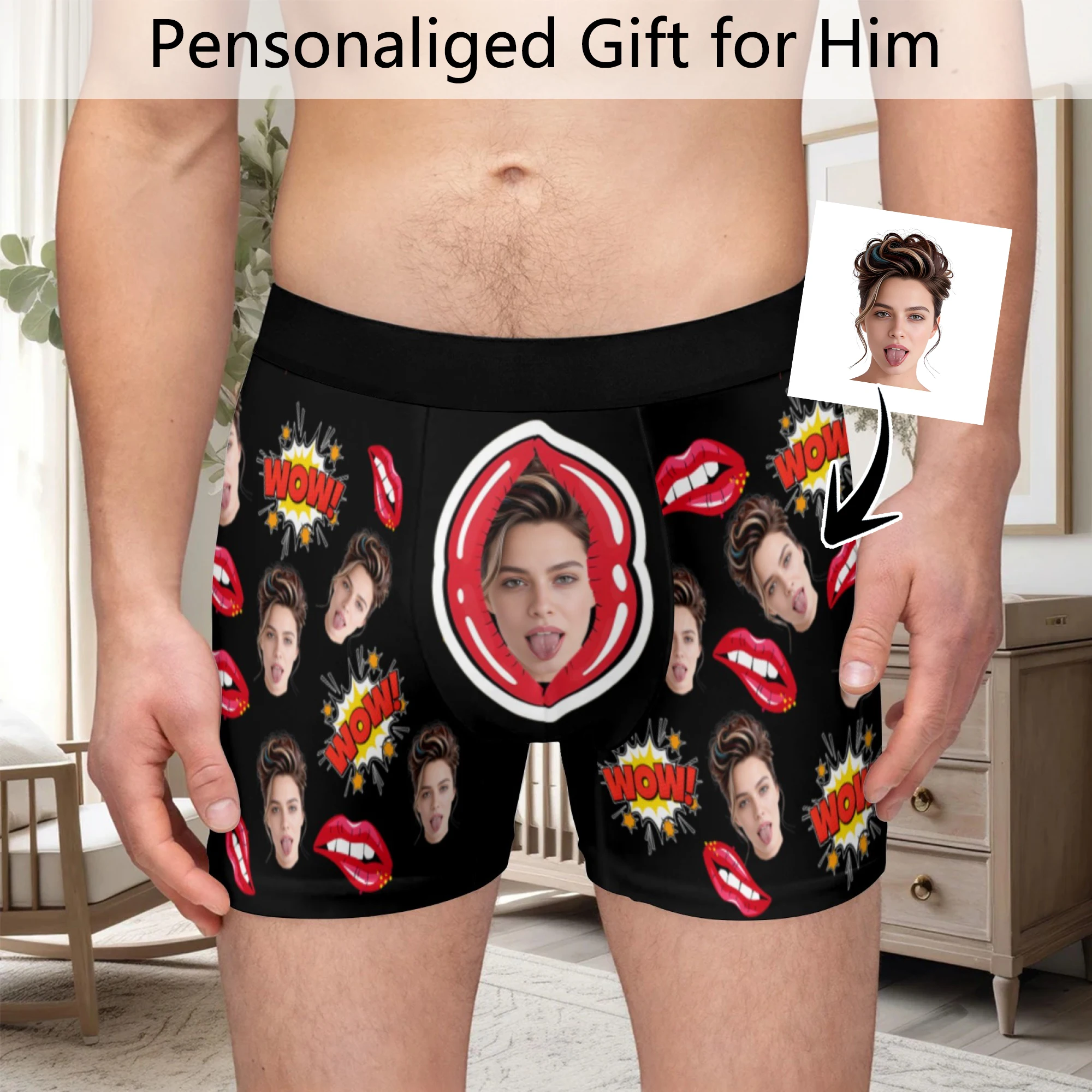 

Customized Personalized Facial Photo Underwear Men's Flat Corner Valentine's Day Gift Husband Anniversary Gift Father Son Birthd