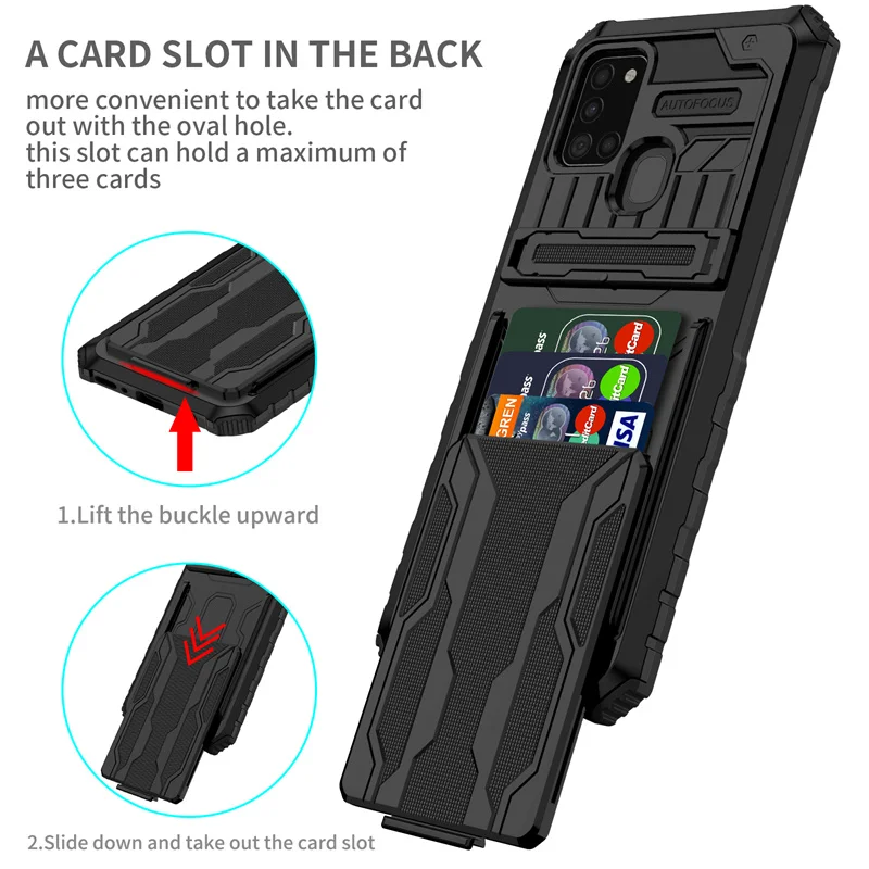 For Samsung Galaxy A21S 6.5 Case Shockproof Armor Kickstand Phone Case for Samsung A21S A217F A 21S A21 S Card Slot Back Cover