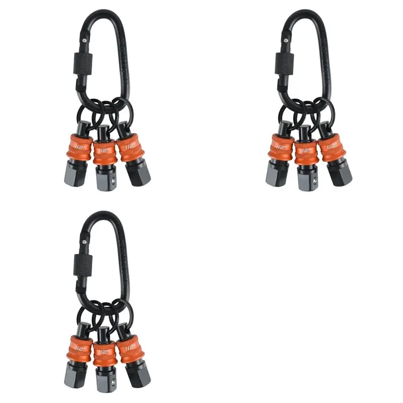 A93E-3X Socket Holder Keychain 3Pc -1/2Inch Socket Organizer With Quick Release And Clip - Impact Wrench And Toolbox