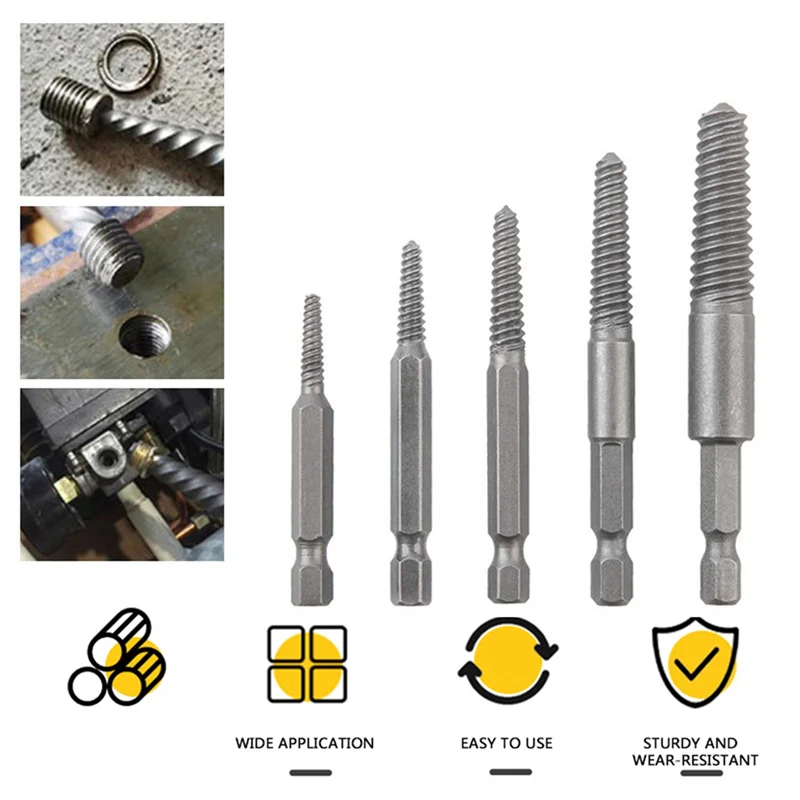 

N10R-6 шт. Набор направляющих для центральных сверл для извлечения винтов, съемник сломанных поврежденных болтов, шестигранный хвостовик и гаечный ключ для сломанного ручного инструмента