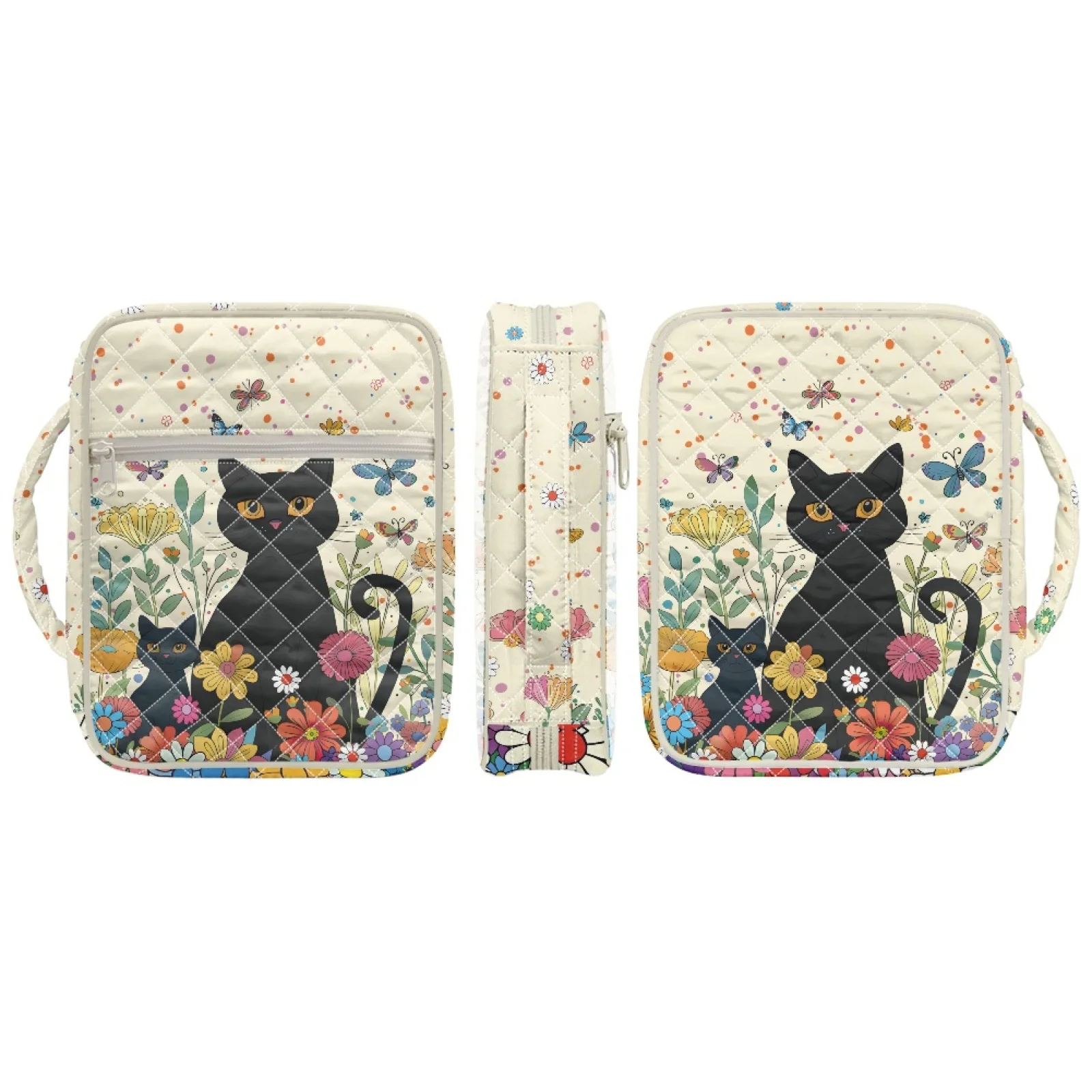 Coloranimal Black Cat Floral Bible Supplies Organizer Bag Stretch Church Study Book Carrier for Daily Scripture Reading