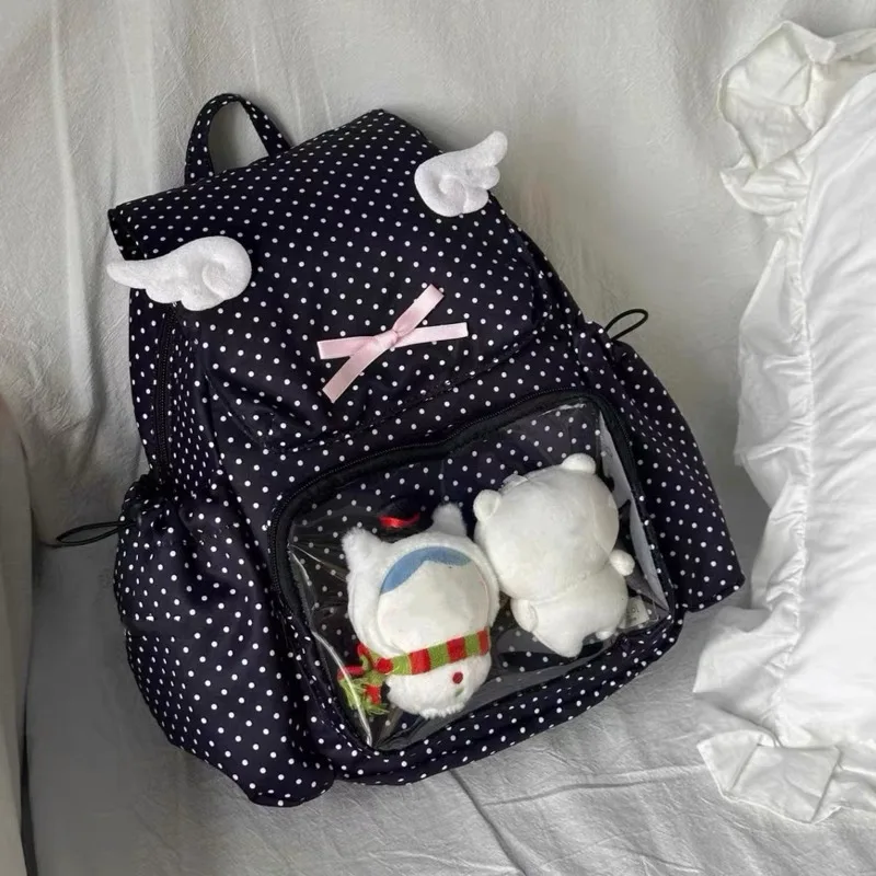 Sweet Angel-wing Polka-dot Ita Bag Large Capacity Doll Display Bag Y2k Stylish Casual Student Schoolbag Japanese Lolita Backpack