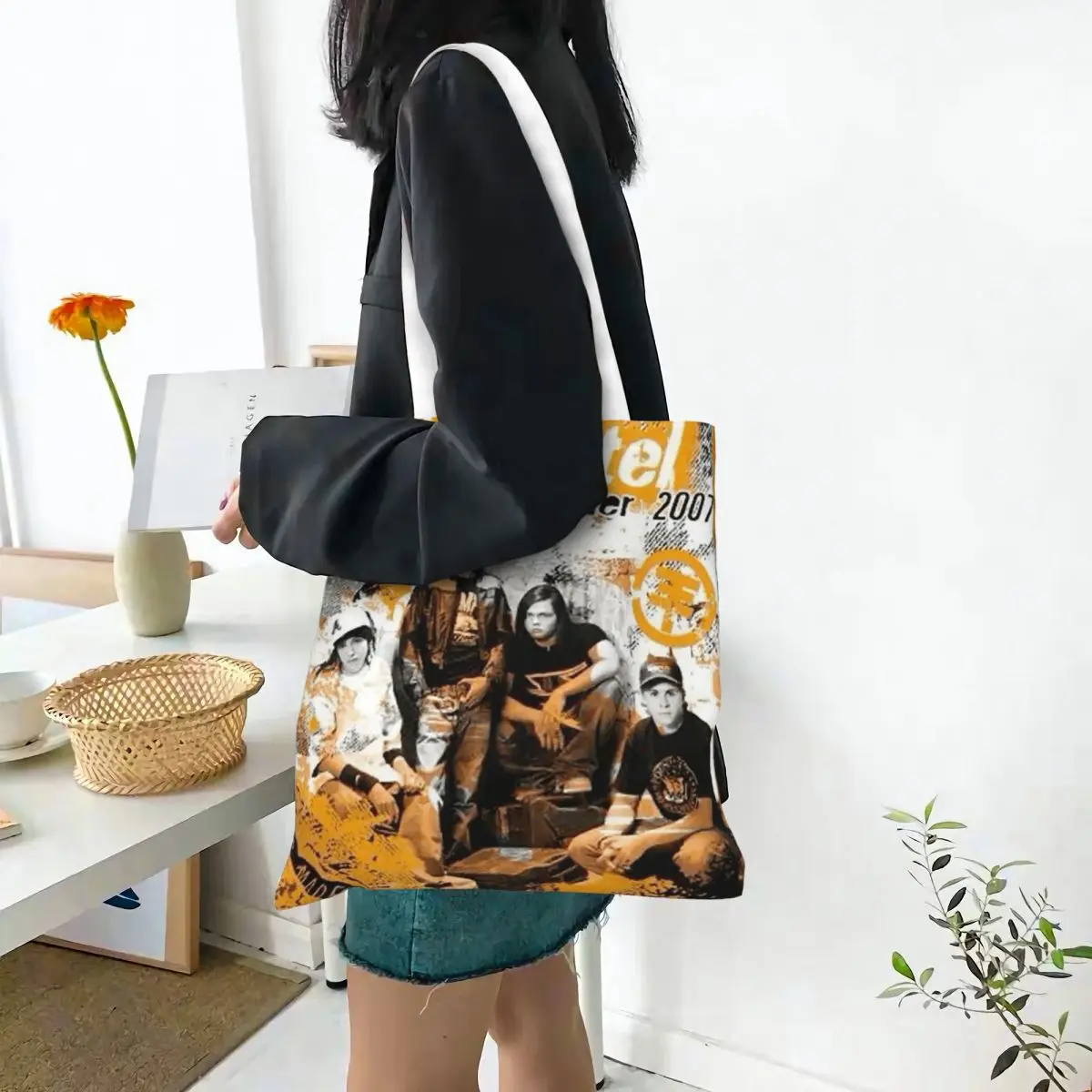 Tokio Hotel Shopping Bags Canvas The Tote Bag Folding for Ladies Shoulder Tote Travel Handbag