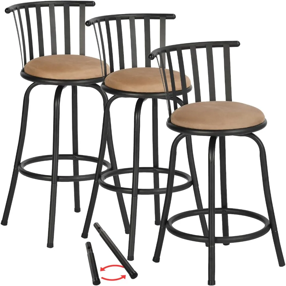 

Bar Stools Swivel Set of 3, Barstools Adjustable Counter Height Low Back with Comfortable Footrest, Armless Bar Chairs for Kitch