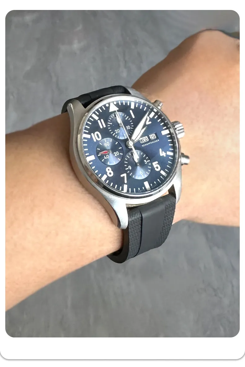 Fluorine rubber watch strap For original LONGINES SPIRIT PILOT FLYBACK CONQUEST HYDROCONQUEST IWC SEIKO Hamilton FKM watchband view 6