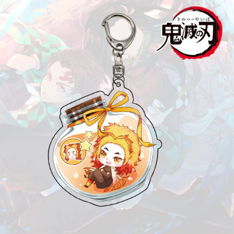 Anime Demon Slayer Keychain Acrylic Kimetsu no Yaiba Blade of Ghost Keyring Key Cover Chain Keyrings Jewelry Accessories Gifts