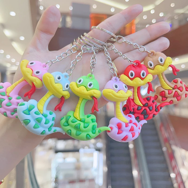 Cute Snake Pendant Keychain Cartoon Chinese Zodiac Snake Year Key Ring Fashion Backpack Decoration Accessories New Year Gifts