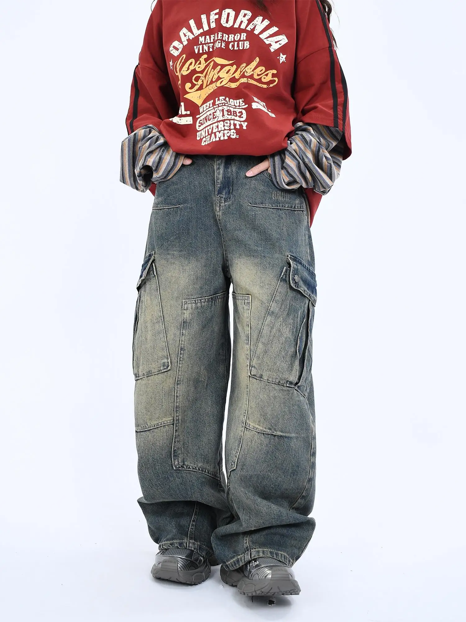 

Мужские джинсы в стиле ретро-американский винтаж, свободные широкие брюки-кюлоты, молодежные джинсовые штаны