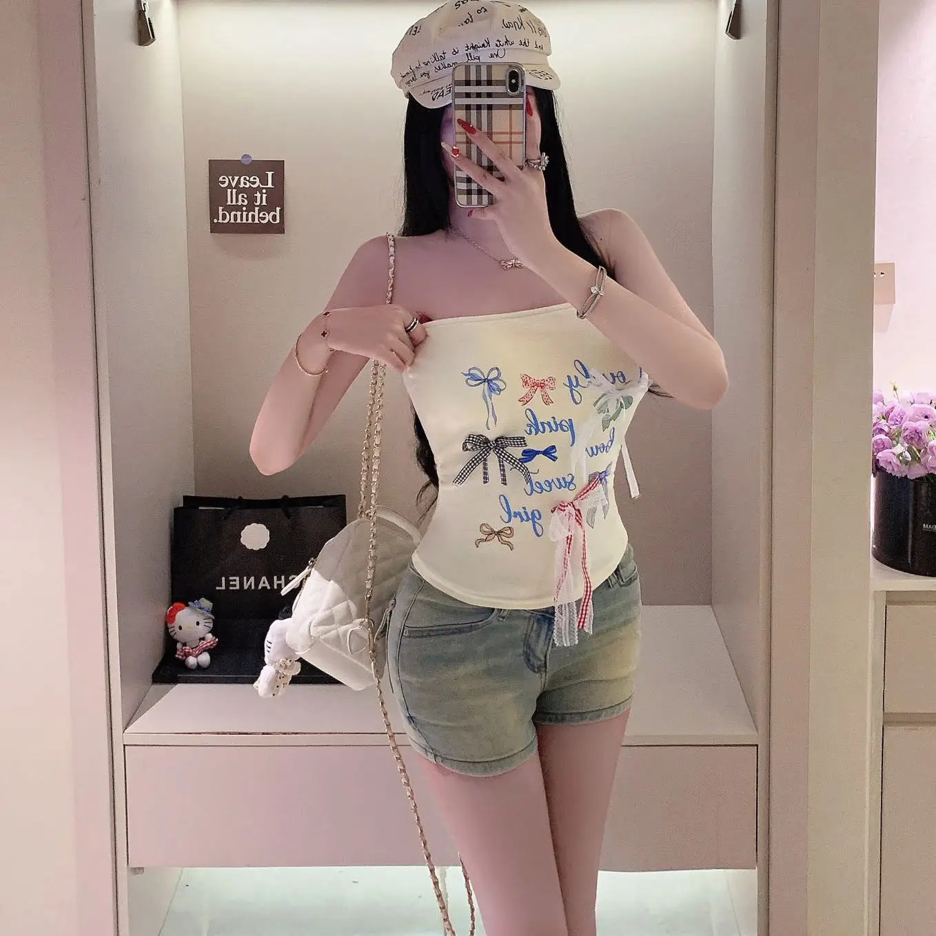 Zomer Nieuwe Pure Sexy Knoop Brief Print Vrouwen Afslanken Een Stuk Beha Met Borst Pad Veelzijdige Pendelen Sle