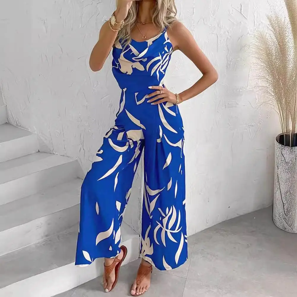 

Women Jumpsuit Stylish Women's V Neck Backless Jumpsuit Colorful Print Wide Leg High Waist for Vacation Commute Women Commute