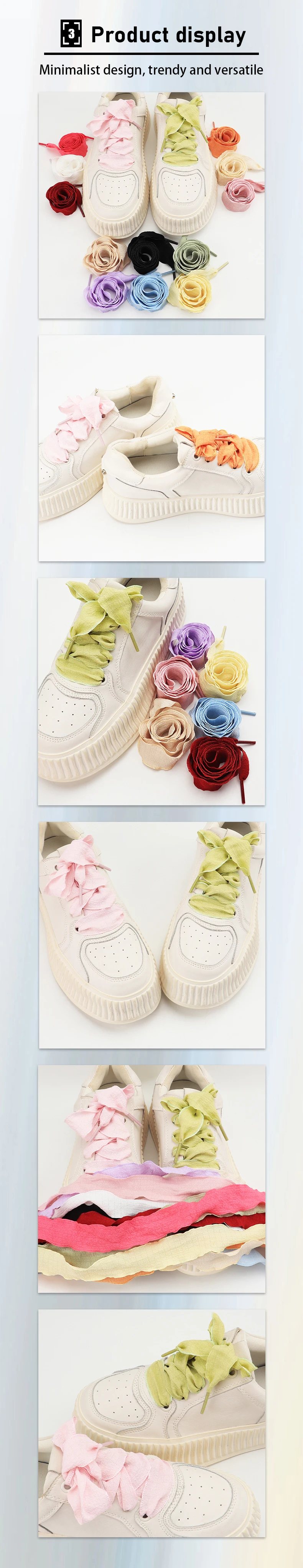 Flache Seidenschnürsenkel, 2,5 cm breit, für Sneaker, bunte, plissierte Fischschwanz-Schnürsenkel, gerüschte, einlagige Schnürsenkel, Schuhzubehör – Detail 4