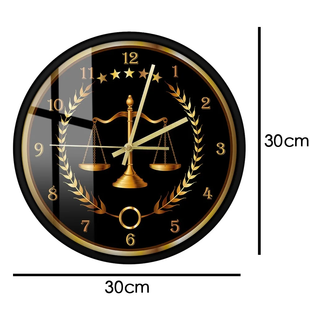 Scales of Justice Wall Clock Silent Law Office Hanging Clocks Gold Laurel Wreath Acrylic Watch Judge Lawyer Gift