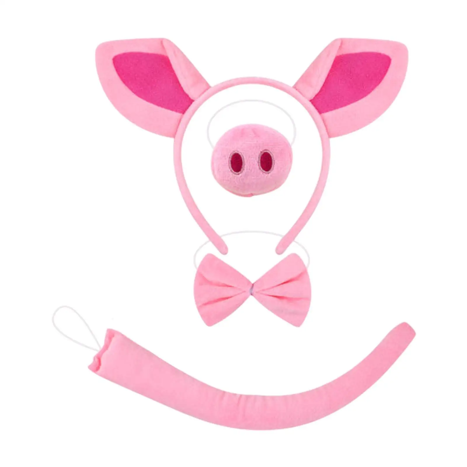 4 قطع من عصابة رأس آذان الخنزير وربطة عنق وذيل للحيوانات الفاخرة