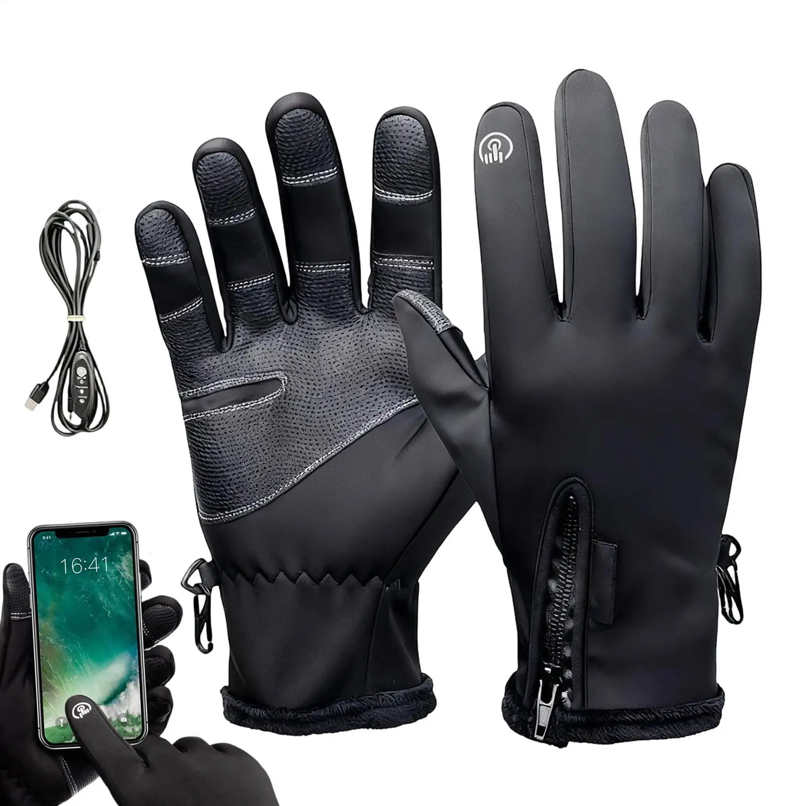 

Heated Work Gloves Touchscreen Cold Weather Mitten 3-Level Temperature Control Electric Gloves USB Plug-In For Outdoor