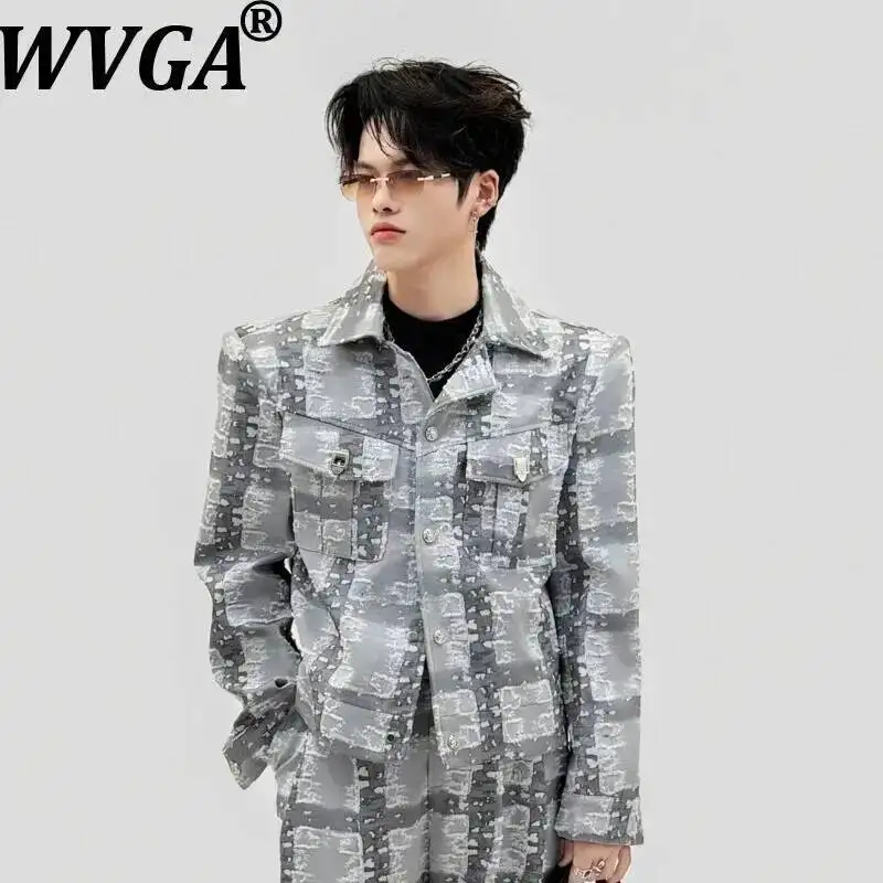 

WVGA Spring Autumn New Men High-end Plaid Shoulder Padded Short Jackets Handsome Trendy Fashionable Casual Straight Pants W24415