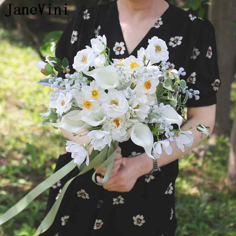 

JaneVini White Flowers Artificial Wedding Bouquet Fleur Mariage Artificiel Real Touch Calla Lily Braut Flower Bridal Accessories