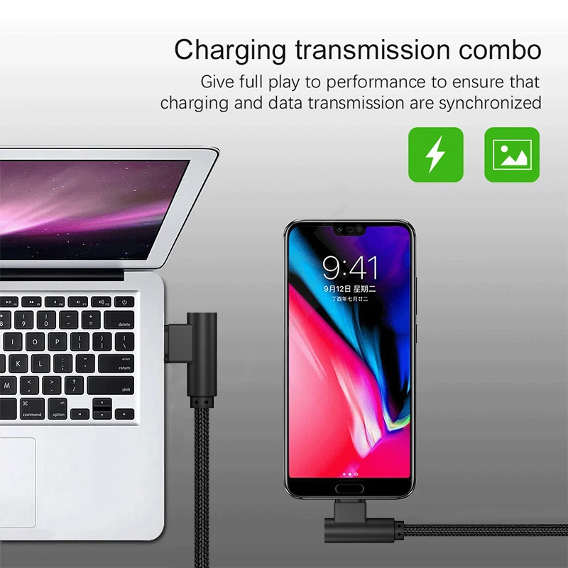 20cm USB cable For iPhone Type C Short 2.4A Fast Charging Cable Elbow 90 Degree USB C Micro USB Data Cable For All Smartphones