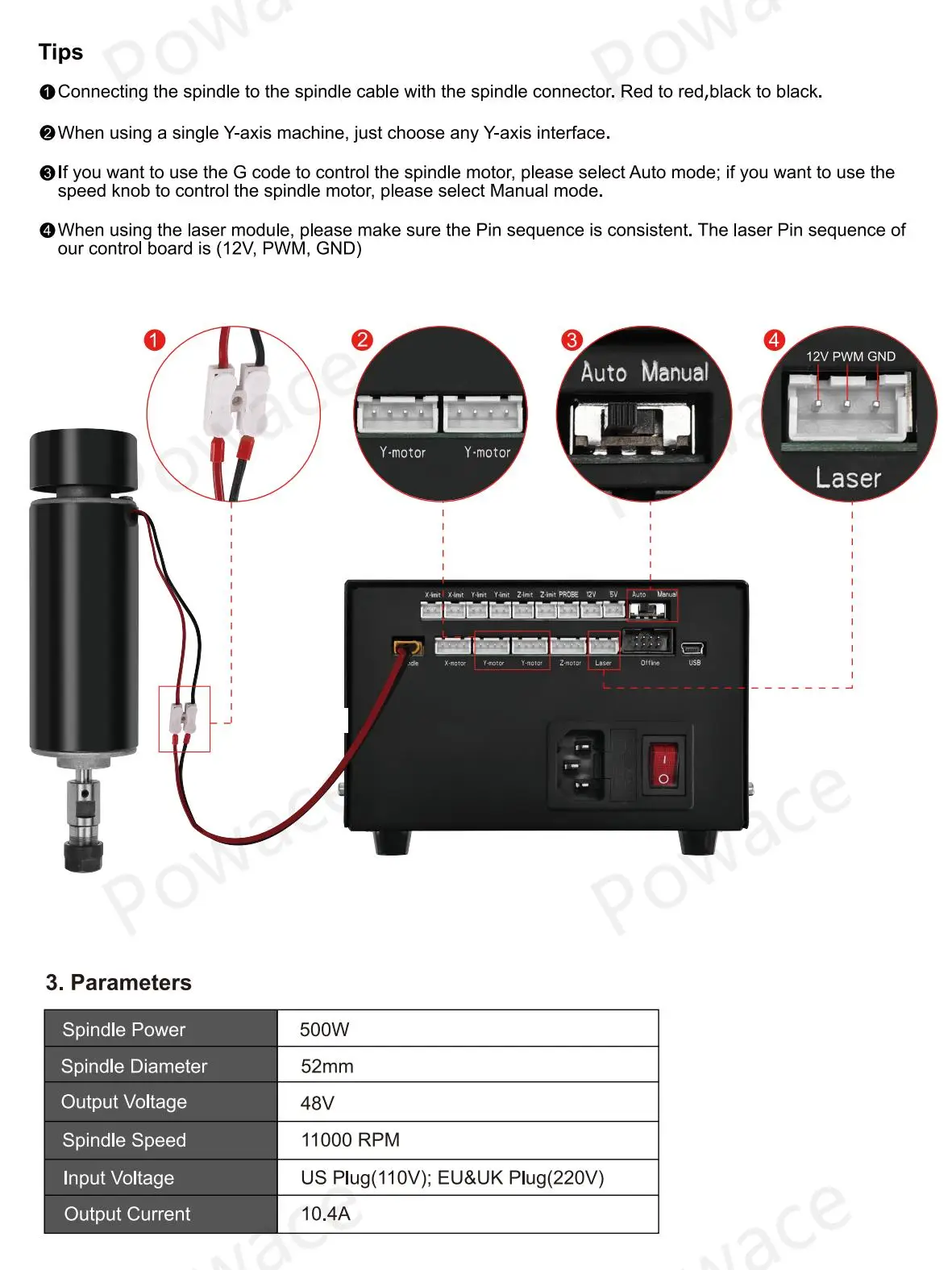 Scatola di controllo della fresatrice del Router di legno CNC con motore mandrino da 500W + alimentatore + ripristino dell\'arresto di emergenza