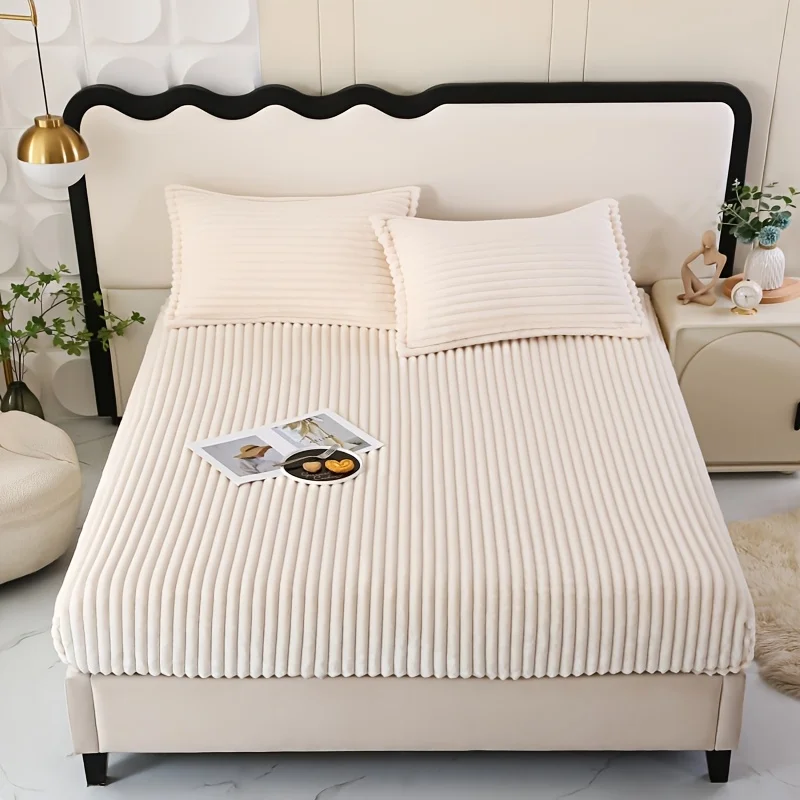 Thick Milk Velvet Drawstring Bed Sheet Autumn Winter Mattress Cover Soft Comfortable Protective Cover Simple Color