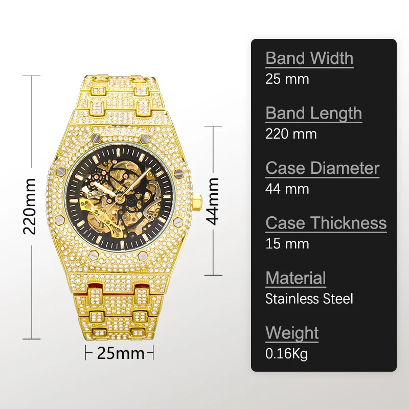 MISSFOX Automatic Mechanical Wristwatch Brand Luxury Men\'s Watches Transparent Luminous Hands Stainless Steel Watch Hot Sale