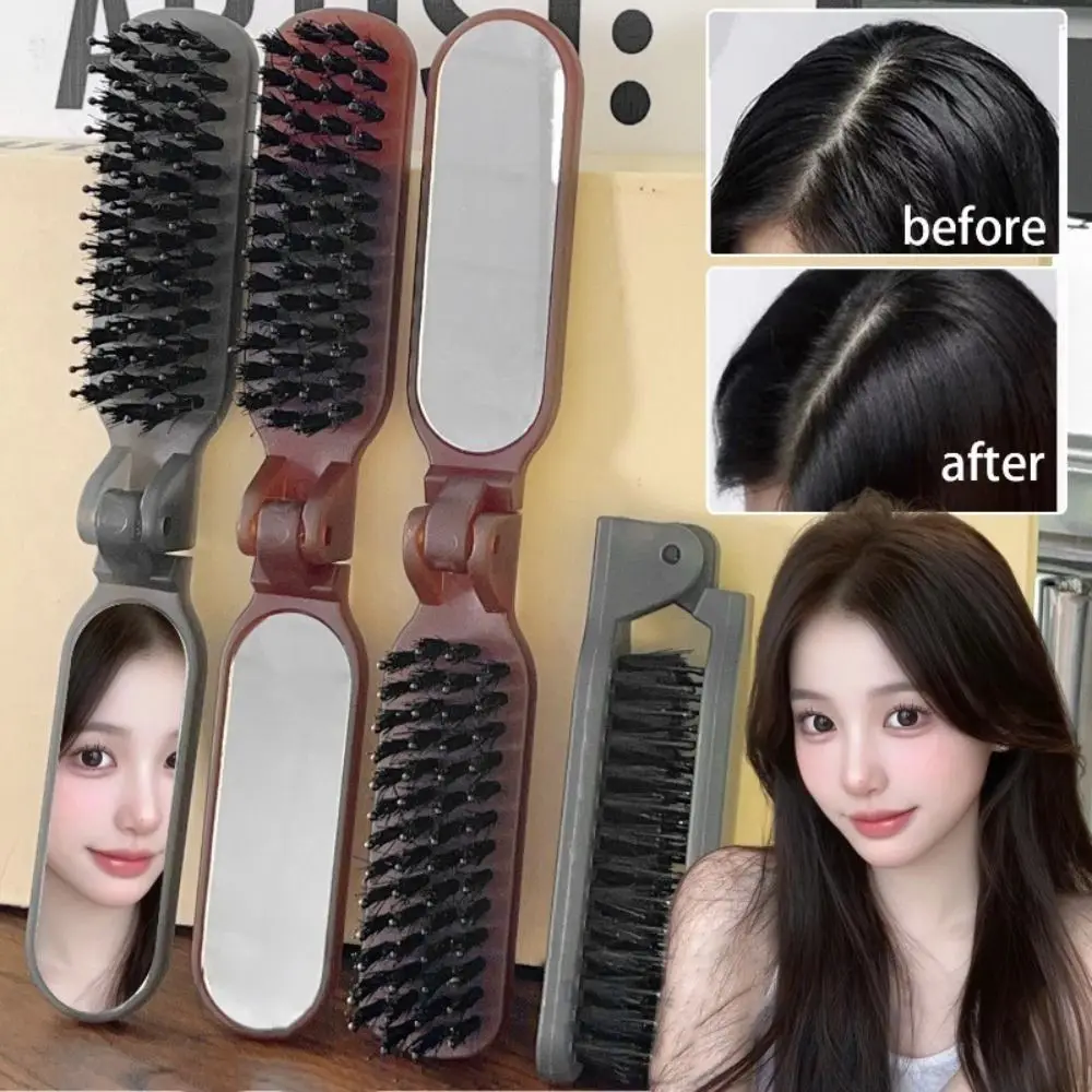 

Boar Bristle Massage Hair Comb with Makeup Mirror Anti Static Folding Comb High Skull Integrated Styling Combs