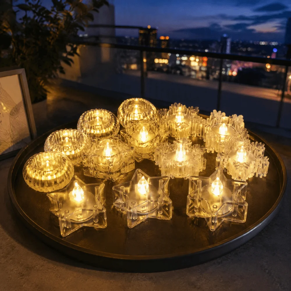 Transparent Flameless LED Candle Romance Realistic Flame TeaLight Candle Christmas Snowflake Warm Yellow Simulation Candle