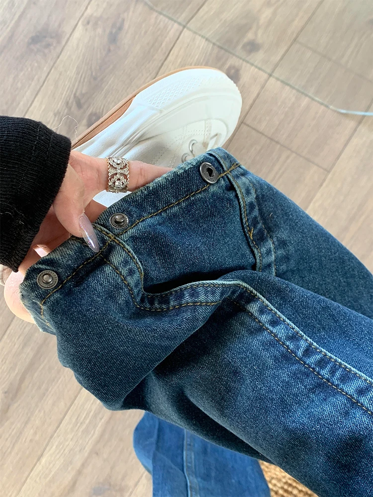 Blauwe damesjeans hiphop mode vintage streetwear Y2K wijde pijpen rechte jeans hoge taille broek klassieke wijde denim broek