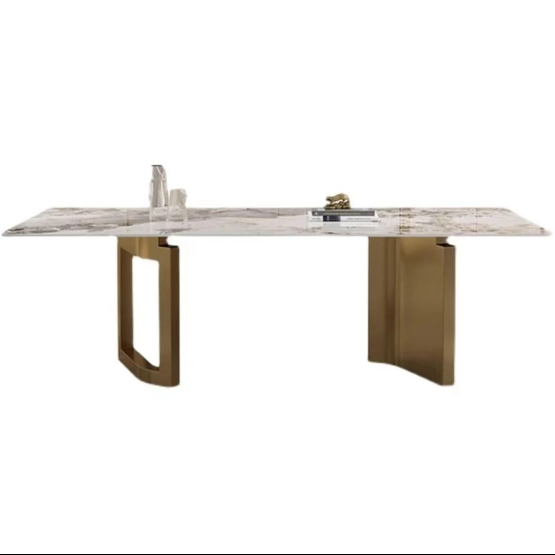 

Modern Stainless Steel Rose-gold-dining-table Luxury Marble Top Dining Table for Kitchen Bar