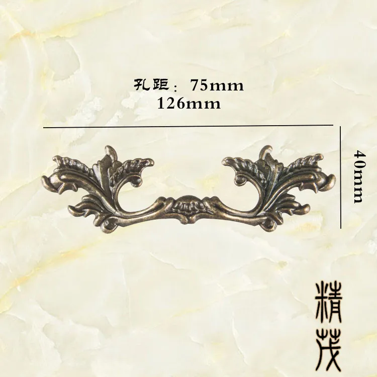 

Jingmao Hardware-323 Антикварная полоса из цинкового сплава, ящик для шкафа, ручка в форме листа, расстояние между отверстиями 75 мм