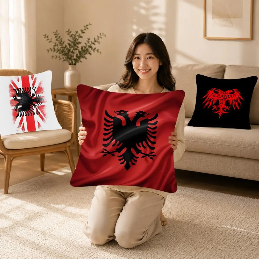 Patriotic Symbol A-Albanians Flag Cushion Cover Bedroom bed reading backrest cushion Festive plush holiday Soft plush throw