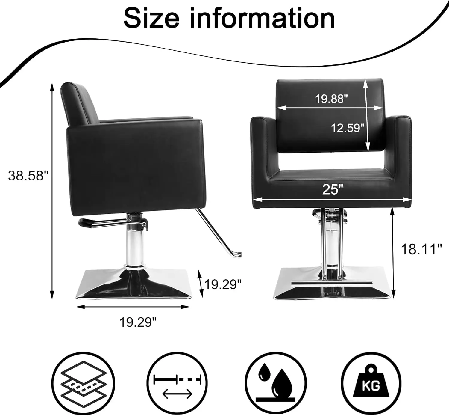 Silla de salón de peluquería, asiento con capacidad de 330 libras, con bomba hidráulica resistente, giratoria de 360 °, ajustable, equipo de belleza para Spa, H