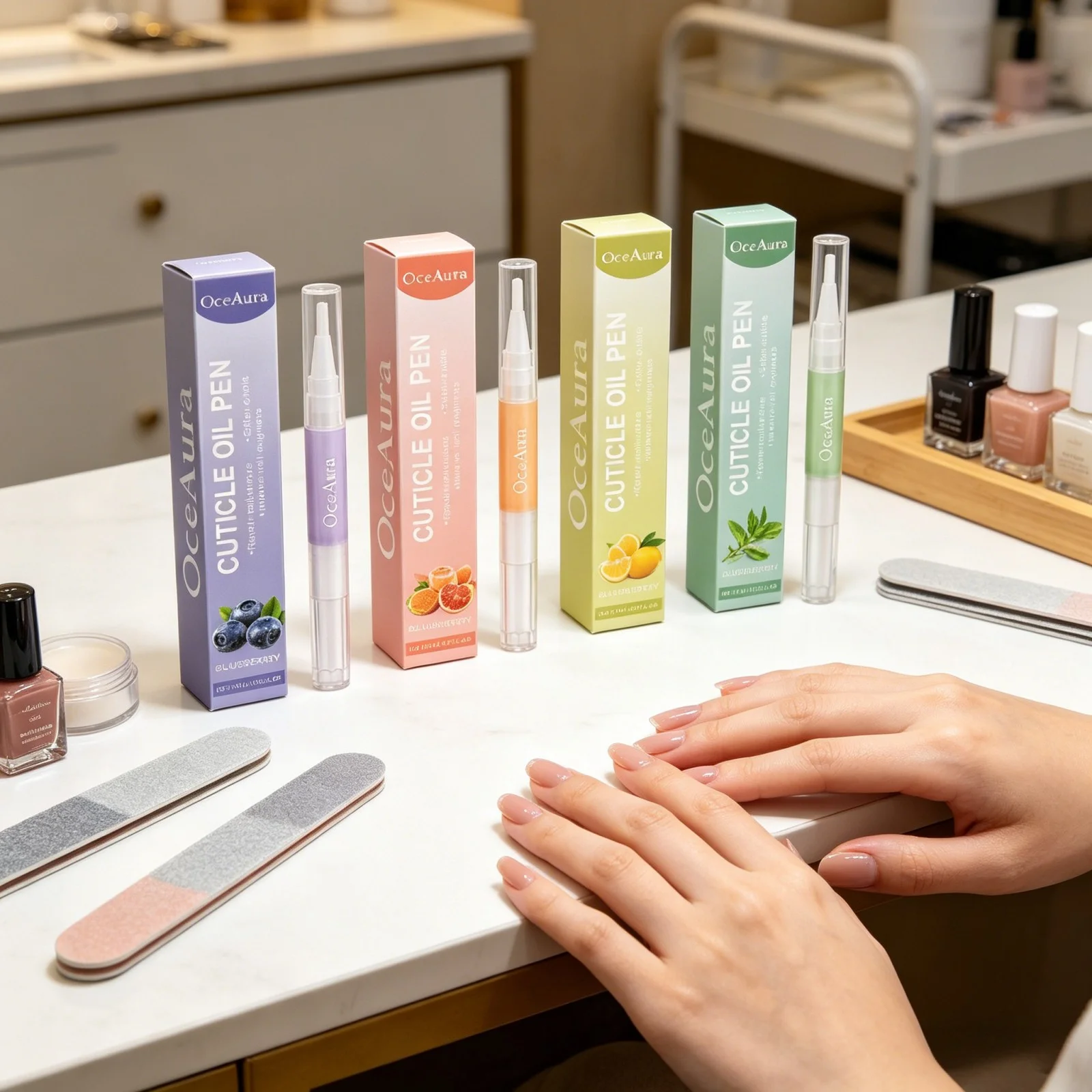 

OceAura Nail Cuticle Oil Pen Nail Strengthener and Growth Care Nutrition Nail Protection Lemon Blueberry Orange Nail Oil Pen 3ml
