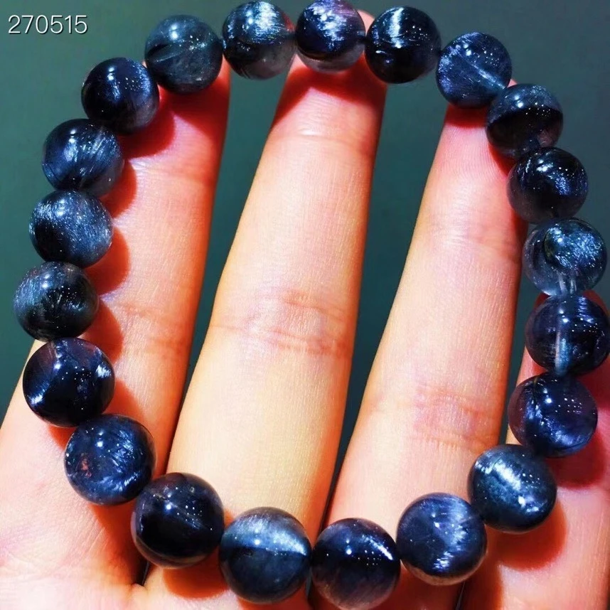 Genuine Natural Brookite Silver Black Rutilated Quartz Clear Round Beads Bracelet Women Men 9mm Wealthy Stone AAAAAAA