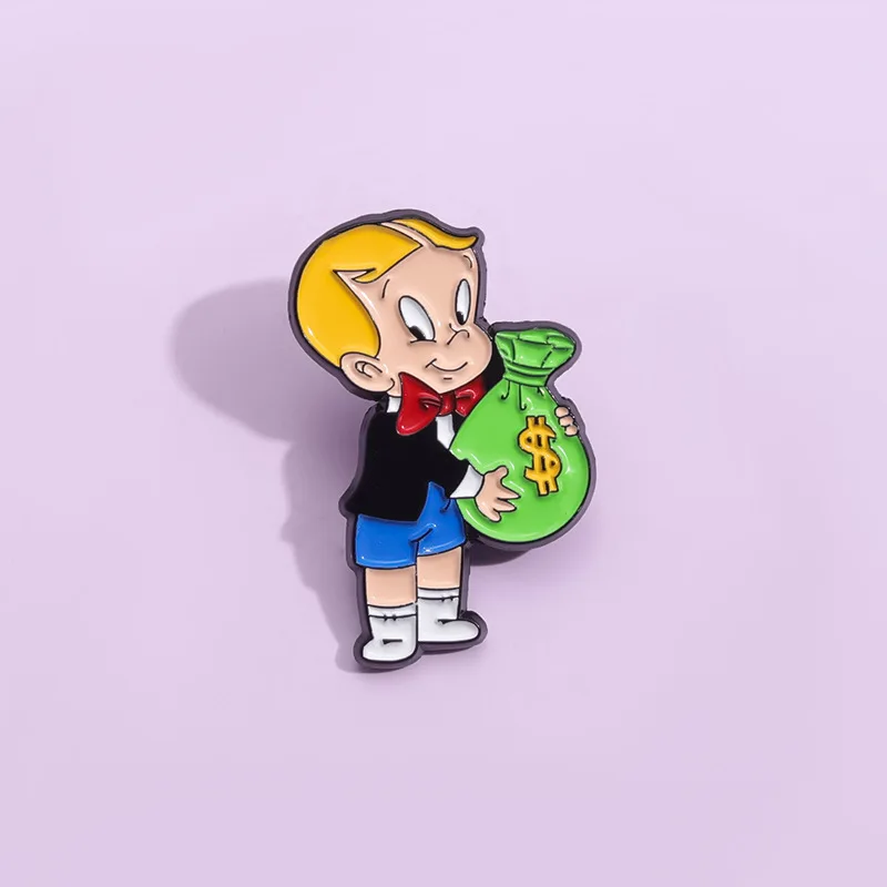 1pcs Cartoon Boy Money Bag Brooch Cartoon Peripheral Metal Badge Student School Bag Decoration Accessories Pendant Brooch