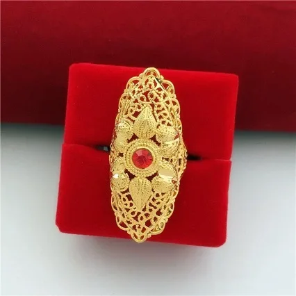 

Womens AU750 gold ring exaggerated 18K event ring adjustable wedding red heart gemstone ring