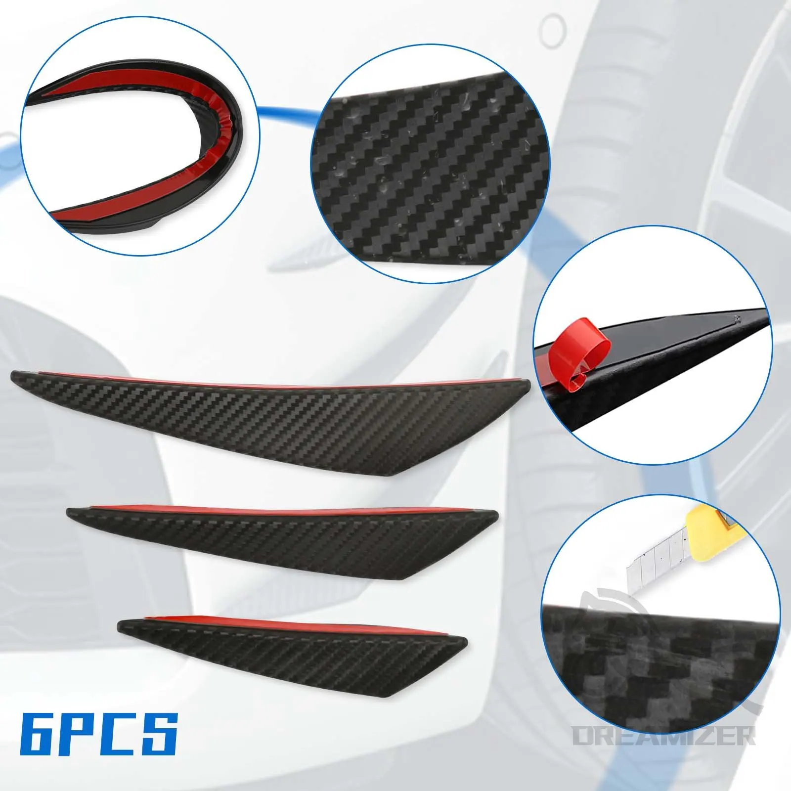 6PCS Universal Rubber Car Front Bumper Lip Protector Rear Diffuser Auto Carbon Fiber Spoiler Splitter Wing Protection