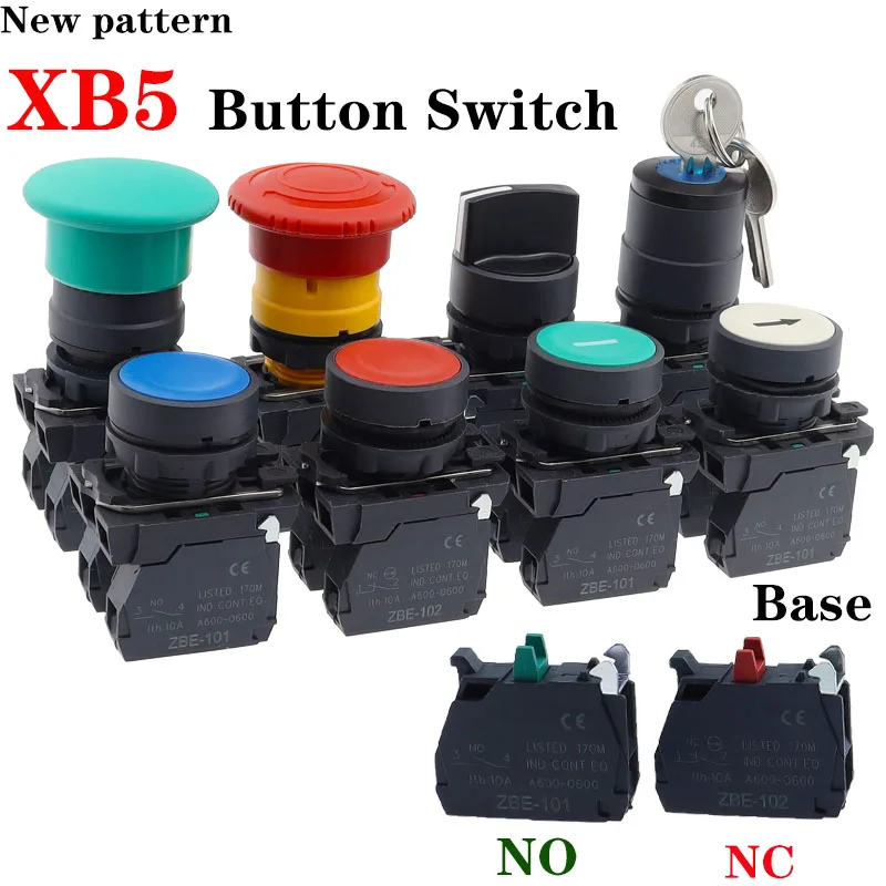 New XB5 button switch start stop metal press emergency stop self-locking reset knob mushroom head power supply Knob switch