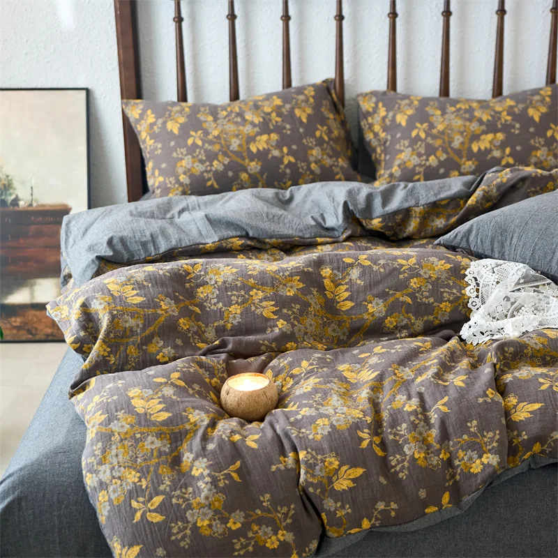 American Pure Cotton Yarn Jacquard Bedding Sets Vintage Skin Friendly Quilt Set for All Seasons Single Twin Queen Bed Bedclothes